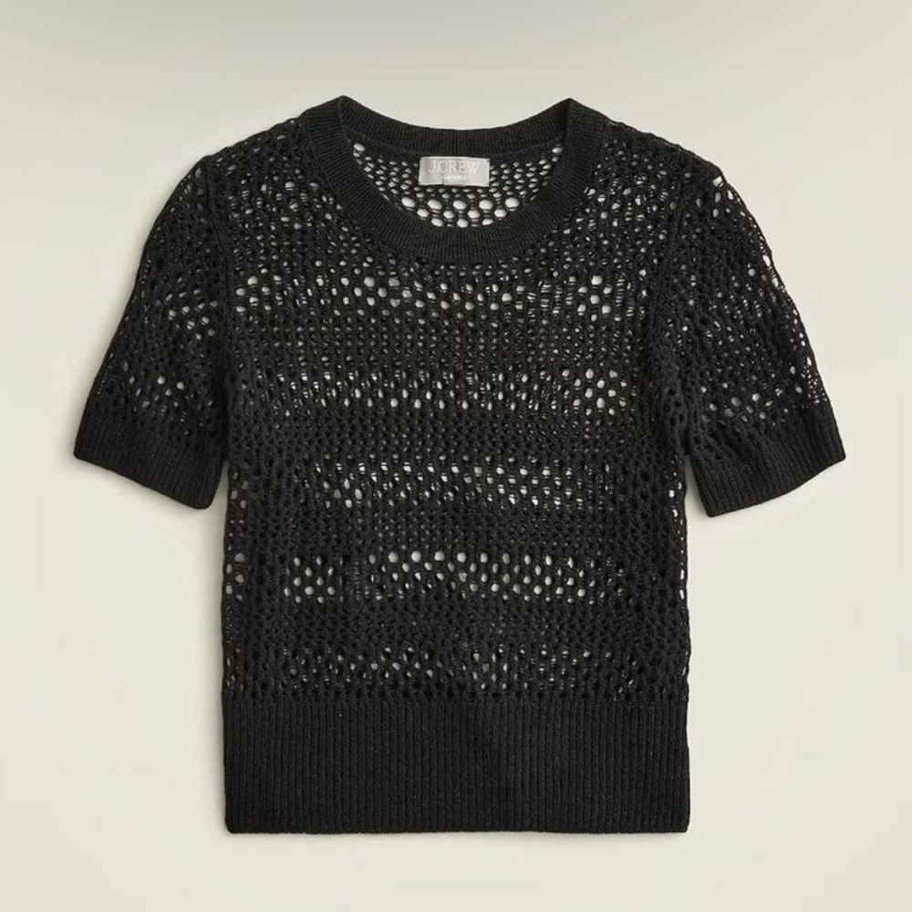 NWT J. Crew Cashmere Pointelle Short-sleeve T-shirt Black